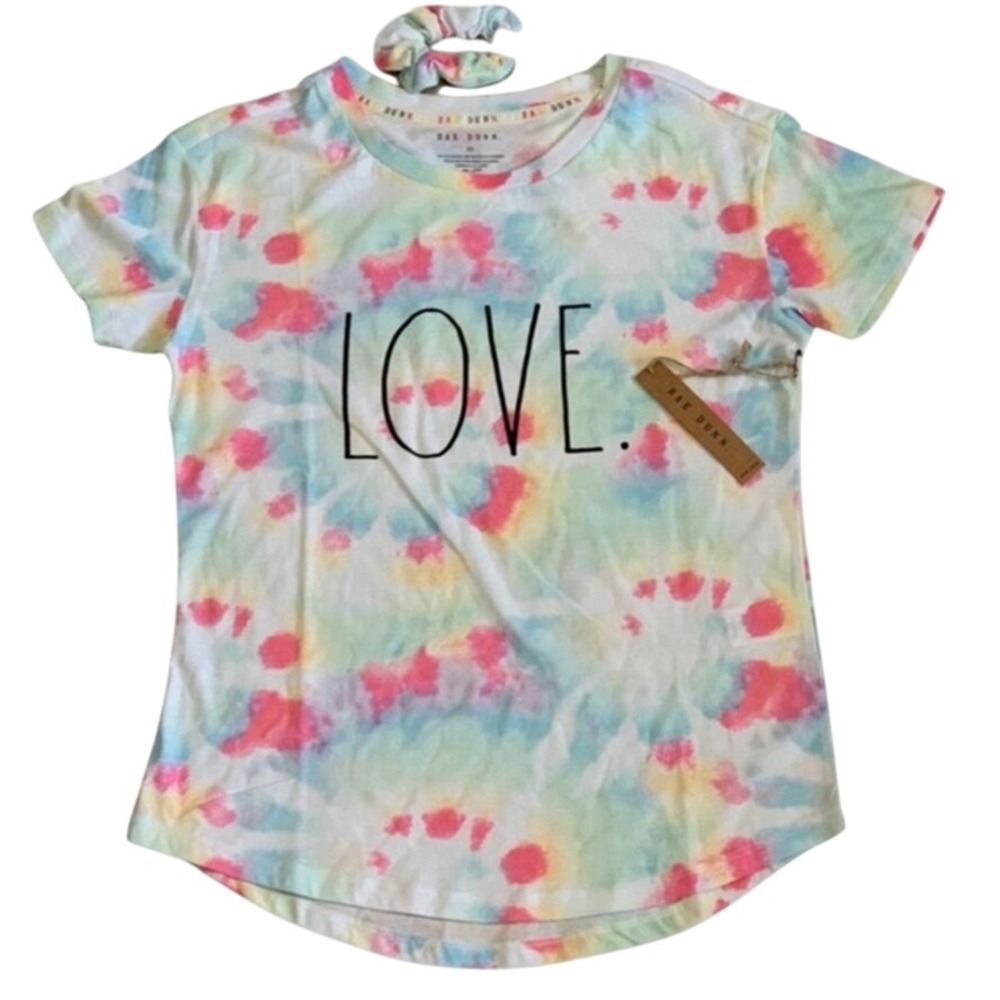 Rae Dunn LOVE Tie Dye T Shirt Top & Scrunchie Set Women's XS NWT